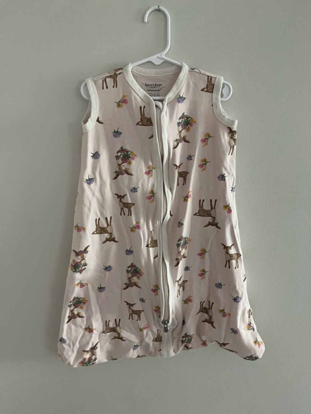 Burt's Bees Baby Pale Pink Deer and Floral Sleep Sack 6-12 Months Size M